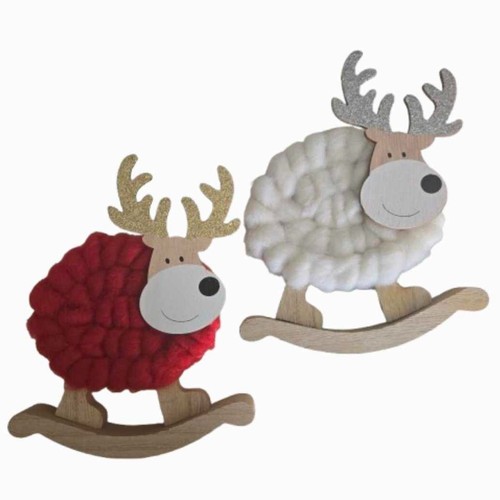 Cream rocking reindeer - cream, woolly