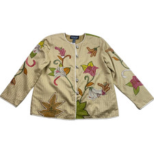 Indigo Moon Womens Blazer Sz M Beige Floral Embroidered Buttonns NWT