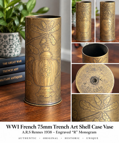 Antique brass trench art shell - trench,