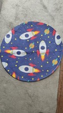 Children's Rocket Space Scene Blue Circle Rug  Kids Room Decor 2ft+ Planet Stars
