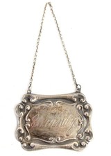 Vtg 1957 E.SILVER & CO. Birm. STERLING SILVER "BRANDY" Decanter Label 12.8g  D45