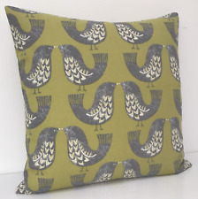Kiwi Green DOUBLE SIDED Cushion Cover Geometric grey Scandi Birds Fabric