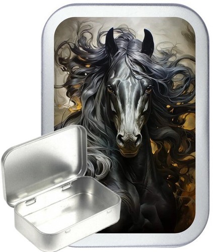 Black horse silver hinged tin - black,