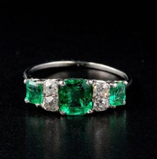 4Ct Simulated Green Emerald Stylish Art Deco Engagement Ring White Gold Plated