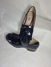 Clarks Ladies Navy Blue Patent Leather Loafers Size UK 6 VGC Hardly Worn