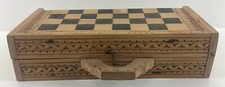 Vtg Handmade Carved Wooden Chess Board & Pieces Indo-Pacific Polynesian Tribal