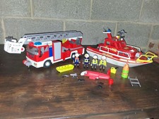 Playmobil Ladder Fire Engine  & Fire Rescue Boat Used / Clearance