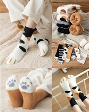 Winter Warm Fluffy Kitty Cat Paws Socks Cute Thick Fleece Sleep Bed Sock 4-6UK