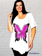 Marena Kaneva Butterfly Asymetrical Top White and Pink BNWT sz 18. To fit 18-22.