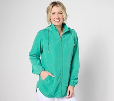 Susan Graver Size XS Hooded Windbreaker with Printed Lining A633388 EMERALD