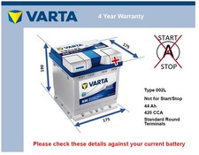Battery fits TOYOTA AYGO 1.0 2005 on Varta 002L 420A 44Ah 4Yr Warranty Quality