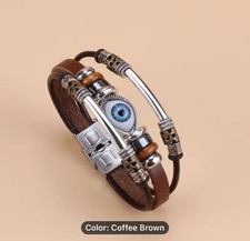 Eye BeadedBracelet With PU Leather Chain Punk Style Hand Jewelry