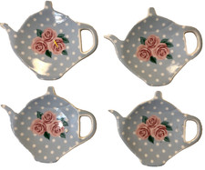 Set of 4 Vintage Rose Afternoon Tea Retro Porcelain Tea Bag Holder Tea Pot Shape