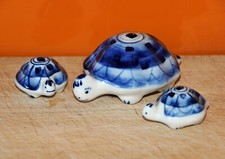Russian Gzhel porcelain 3 tortoises 1 large (10 cms long) 2 smaller (5 cms long)