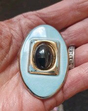 Channel Island Jewellery Vintage Brooch Gold Tone Blue Ceramic