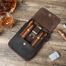 Vintage Leather Cigar Case 4 Slots with Fisheye Magnetic Buckle Coffee