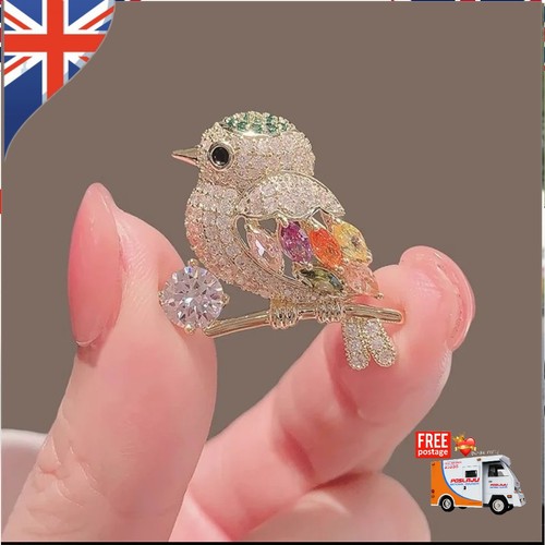 Crystal coloured bird brooch - coloured,