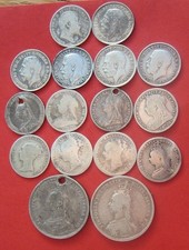 16 old silver coins Victoria, Edward VII & George V - shillings and threepences
