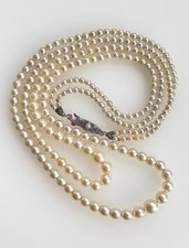 Antique Twin Row Double Strand Saltwater Japanese Akoya Pearl Necklace 18"