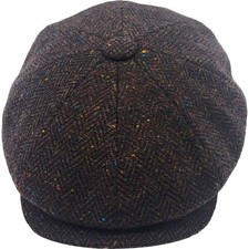 Brown Herringbone Newsboy Cap Men Wool Flat Driver Hat Tweed Baker Boy Classic