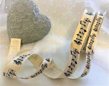 Bertie's Bows MUSIC NOTE - Printed cut edge cotton tape ribbon - 15mm & 25mm