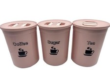 Tea Coffee Sugar Canister Set 3 Pc 850ml Plastic Round Airtight Seal Storage Jar
