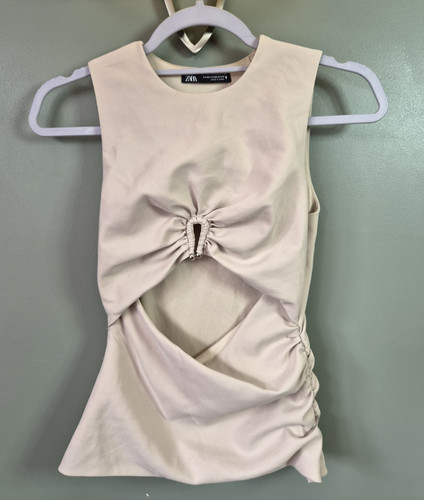 Zara beige ruched ruffle - beige, mini