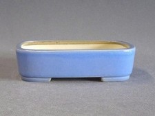 Japanese Bonsai Pot Tokoname AIBA KOYO 7.3"(18.5cm) Blue Glazed Rectangle G669
