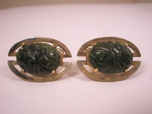 Engraved genuine green jade - green,
