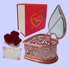 AASKAS Heart Jewelry Box Gift with 3 Forever Roses Keepsake Trinket Storage