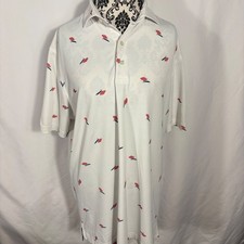johnnie O Mens White Parrot & Umbrella Print Polo Shirt Size L Golf Casual