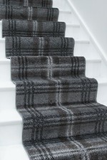 Grey Tartan Carpet Runner Mat Long Plaid Rug for Stair Hall Hallway Hard Back UK