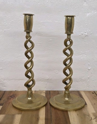Pair brass open barley - pair,