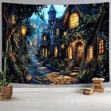 Fantasy Medieval Town Wall Art Tapestry Wall Hanging Fabric Poster Background