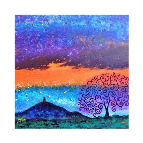 Glastonbury tor print - tor, tree