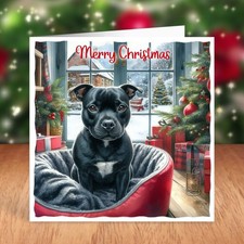 Staffordshire Bull Terrier Dog Christmas Card, Staffie