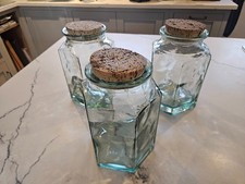 Set of 3 Vintage Hexagonal Rustic Jars with Cork Lid (Height 21cm Width 12cm)