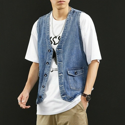 Mens neck denim jacket - v,