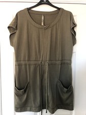 Ladies Top 16 TU Khaki Zip Up Sleeveless Long Cardigan Sainsburys Good Condition