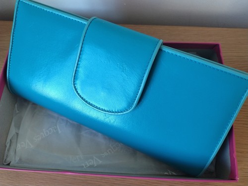 Vintage blue leather clutch - leather,