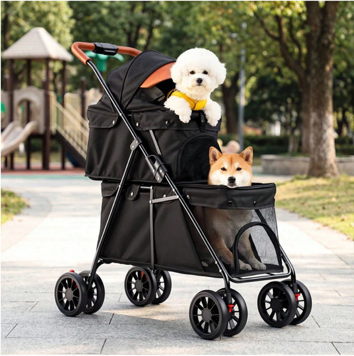 Double pet stroller foldable - double,