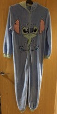 Disney Stitch Blue Fleece Hooded One Piece Size Small Zip Up With Ears