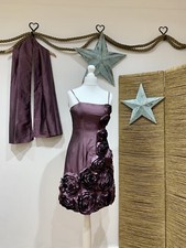 SOUSOURADA By Penny Vintage Purple Appliqué 3D Flower Party Dress & Stole S M