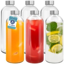 HEFTMAN Glass Bottles with Lids Water Smoothies Airtight 250mL 500mL 1L 6 Pack