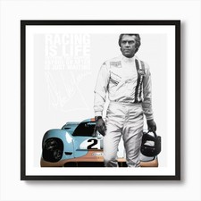 Steve McQueen - Racing is life - 2  Framed Wall Art Poster Canvas Print Picture