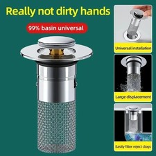 Bathroom Sink Plug Stopper Pop Up Sink Drain Strainer with Filter Basket