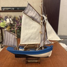 Vintage Replica Wooden Model Thonier Clipper Ship Sailing Fishing Boat VGC