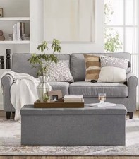 Ottoman Storage Bench 110cm Light Grey Foldable Seat 120L Storage Box