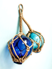 PRE-OWNED HAWAIIAN TIKI NAUTICAL GLASS FISHING FLOATING BALLS ORNAMENTS X2