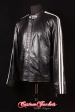 Men's LETHAL WEAPON Black WHITE STRIPES Movie Style Lambskin Leather Jacket 3890